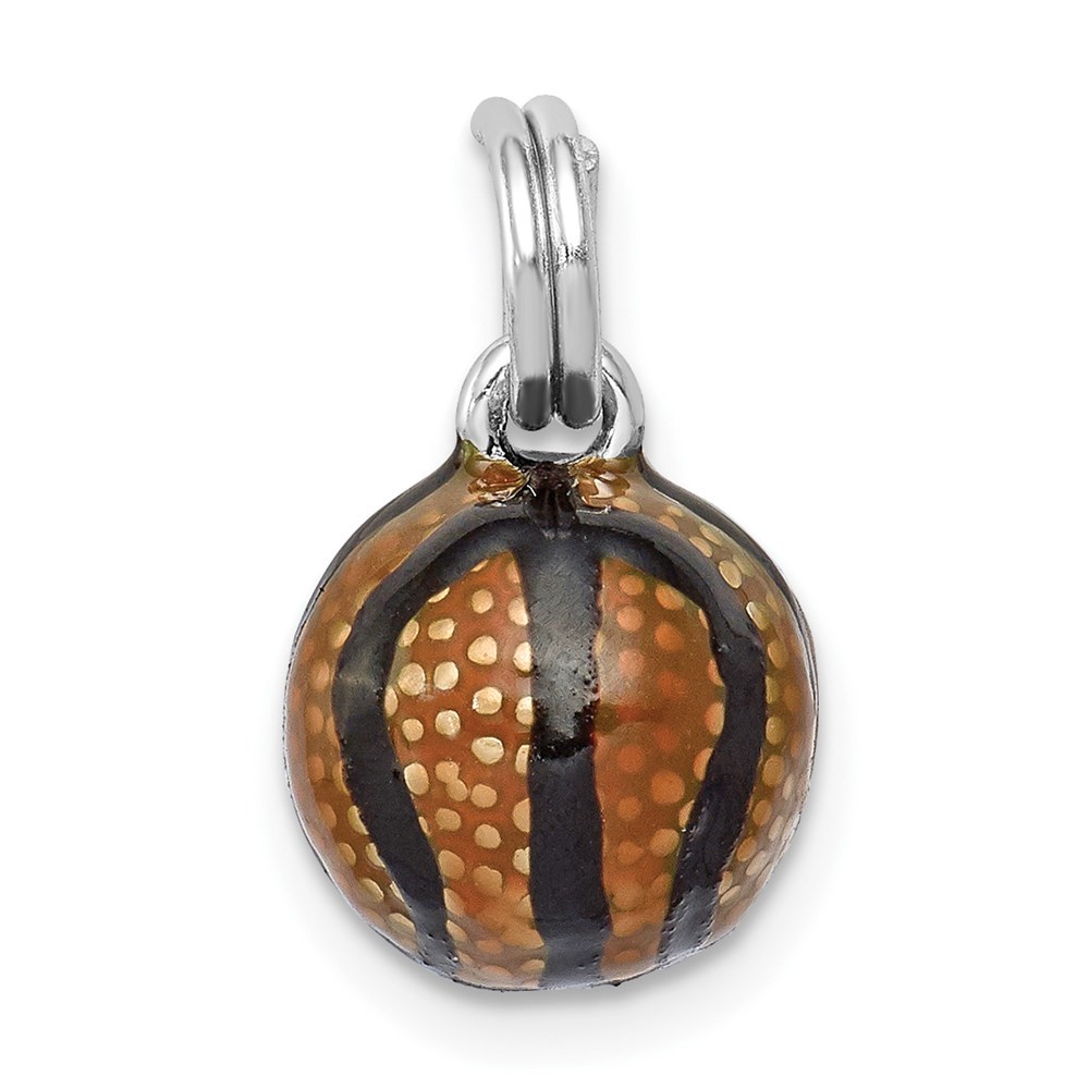 CLOSEOUT - 925 Sterling Silver Sports Rhodium-plated 3D Enamel Basketball Charm